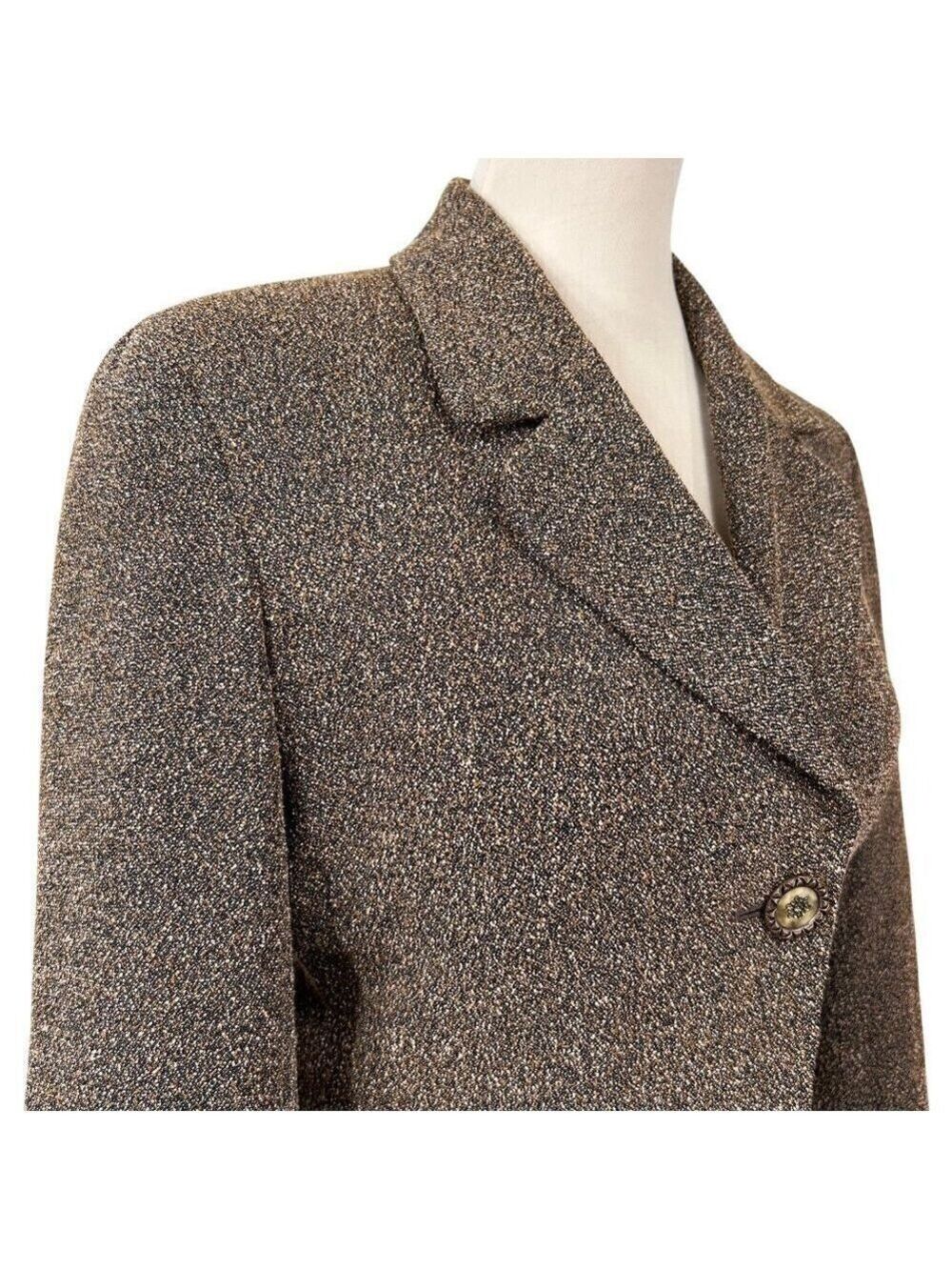 Newport News Vintage Brown Scalloped Rhinestone Button Blazer Size 8 - Picture 5 of 10